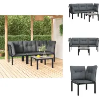 vidaXL Ensemble de salon de jardin 4 pièces noir et gris poly rotin - éléments de salon de jardin
