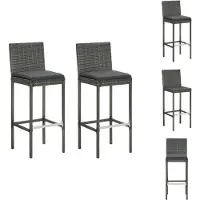 vidaXL Tabouret de bar de jardin avec coussin 2 pcs. Gris Poly Rotin - Chaises de jardin