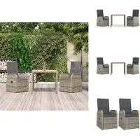 vidaXL Ensemble de jardin 3 pièces avec coussins Gris Poly rotin - chaises de jardin