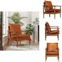 vidaXL Fauteuil brun en cuir véritable et acacia - Fauteuil