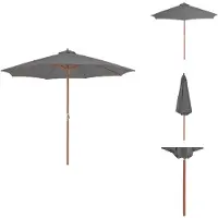 vidaXL Parasol avec mât en bois 300 cm Anthracite - Parasols & Protection solaire