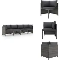 vidaXL Canapé de jardin 4 places avec coussins Gris Poly rotin - éléments de canapés de jardin