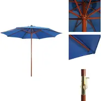 vidaXL Parasol avec mât en bois 300 x 258 cm Bleu - Parasols & ombrelles
