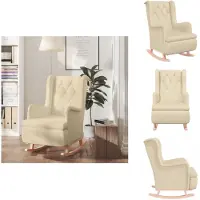 vidaXL Fauteuil à bascule avec pieds en bois de caoutchouc Crème Tissu - Fauteuil