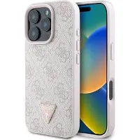 GUESS GUHCP16XP4TDPP iPhone 16 Pro Max 6.1" różowy/pink hardcase Leather 4G Triangle Strass MagSafe (Apple iPhone 16 Pro Max), Coque pour téléphone portable, Rose