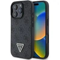 GUESS GUHCP16XP4TDPK iPhone 16 Pro Max 6.9" czarny/black hardcase Leather 4G Triangle Strass MagSafe (Apple iPhone 16 Pro Max), Coque pour téléphone portable, Noir