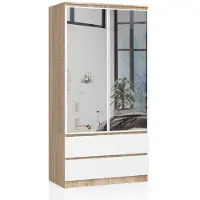 Akord Armoire 2 Portes 2 Tiroirs 2 Miroirs Chêne Sonoma Et Blanc 90X51X180