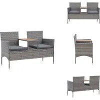 vidaXL Banc de jardin 2 places avec table de thé 143 cm Poly rotin gris - Bancs de jardin