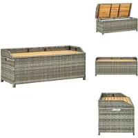 vidaXL Banc de jardin avec espace de rangement 120 cm Poly rotin gris - Bancs de jardin