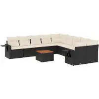 vidaXL Ensemble de salon de jardin 11 pièces avec coussins noir poly rotin