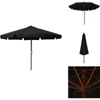 vidaXL Parasol avec mât en bois 330 cm Noir - Parasols & ombrelles