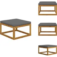 vidaXL Tabouret de pied avec coussin gris foncé en bois massif d'acacia - éléments de canapé de jardin