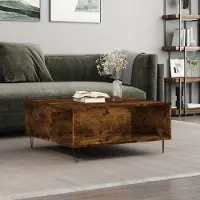 The Living Store Table basse chêne fumé 80x80x36,5 cm bois composite