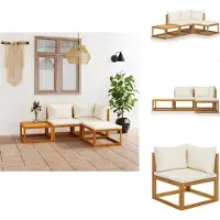 vidaXL Ensemble de salon de jardin 4 pièces avec coussins Crème Bois massif Acacia - Ensembles de meubles de jardin
