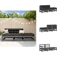 vidaXL Ensemble de salon de jardin 3 pièces avec coussins Gris Bois massif - éléments de canapé de jardin
