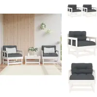 vidaXL Chaises de jardin avec coussins 2 pcs. Blanc Pin massif - Eléments de canapés de jardin