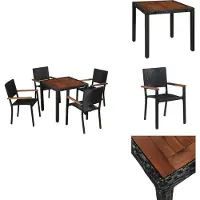 vidaXL Ensemble de jardin 5 pièces Poly Rotin Acacia Bois Massif Noir - Ensemble de meubles de jardin