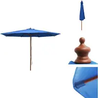 vidaXL Parasol avec mât en bois 350 cm Bleu - Parasols & ombrelles
