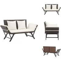 vidaXL Banc de jardin avec coussins 176 cm Marron Poly rotin - Bancs de jardin