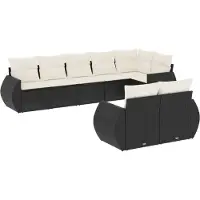 The Living Store Ensemble de jardin canapé 8 pièces avec coussins Noir Poly Rattan