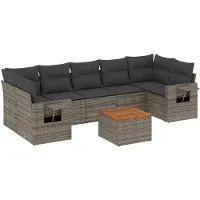 The Living Store Ensemble de jardin canapé 8 pièces avec coussins Gris Poly Rattan