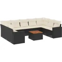 The Living Store 10 pcs. salon de jardin avec coussins noir poly rotin