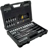 Stanley Ensemble de douilles - - 80 pièces - 1/4, 3/8, 1/2 - Cliquets 43 dents - Valise robuste