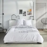 TODAY Parure de lit - - JAVA - Taille du lit double - 240 x 220 cm - Coton - Motif Paris - Blanc