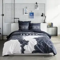 TODAY Parure de lit - - JAVA - Taille du lit double - 240 x 220 cm - Coton - Motif Tokyo - Bleu foncé