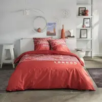 TODAY Parure de lit - - JAVA - Taille du lit double - 240 x 220 cm - Coton - Motif Londres - Rouge