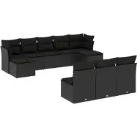 The Living Store 10 pcs. salon de jardin avec coussins noir poly rotin
