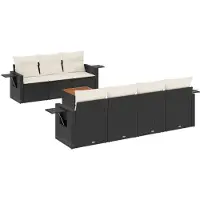 The Living Store Ensemble de jardin canapé 8 pièces avec coussins Noir Poly Rattan