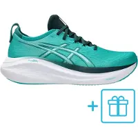 Asics Chaussures de course pour hommes GEL-NIMBUS 27, coloris bleu turquoise / vert saxon, taille 40