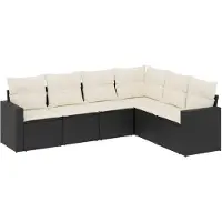 The Living Store 6-pièces salon de jardin avec coussins noir poly rotin