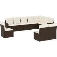 The Living Store 10 pcs. salon de jardin avec coussins brun poly rotin