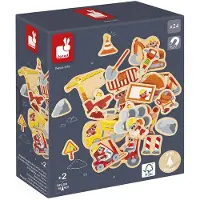 Janod aimants chantier - Aimants pour jouets en bois - Véhicules de chantier