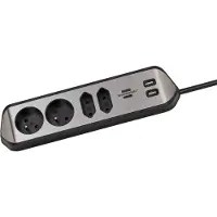 Brennenstuhl Style - Multiprise avec 4 prises (socle en acier inoxydable pour la cuisine et le bureau, avec fonction de charge USB) argent et noir
