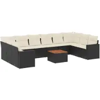 The Living Store 11 pcs. salon de jardin avec coussins noir poly rotin