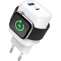 Eaxus Station de charge 3en1 avec USB-C, USB-A et chargement magnétique sans fil pour Apple Watch, chargeur rapide 22 W pour Apple, Samsung, Huawei, PD3.0, blanc,