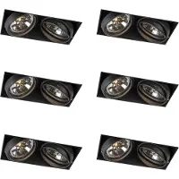 QAZQA Ensemble de 6 spots encastrables noirs AR111 orientables et inclinables sans bordure 2 lumières - Oneon