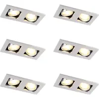 QAZQA Ensemble de 6 spots encastrables aluminium rectangulaires 2 lumières - Qure
