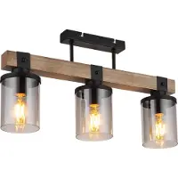 Globo Plafonnier 3 lumières Lila noir avec du bois