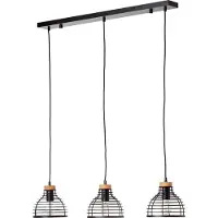 Brilliant Suspension moderne AVIA | Lampe à trois flammes avec abat-jour noir avec détail en bois durable Ø 47 cm| 3x E27 douille max. 52 W | Métal/bois