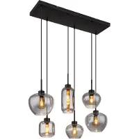 Globo Lampe suspendue à 6 lampes Matt noir avec verre fumé