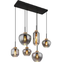 Globo Lampe suspendue 6 lumières Matt noir avec du bois