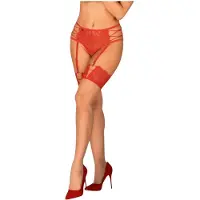 Obsessive - bas jarretières dentelle - rouge/beige - L/XL