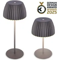 B.K.Licht CHAMP LED lampe de table sans fil IP44, variateur, tactile, batterie, German Design Award Winner 2025, anthracite, Ø14,5 x 36,5 cm