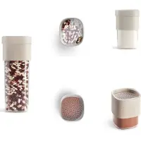 Lékué Set de boîtes de rangement Flip beige, 5 pcs., Boîte de conservation, Transparent, Gris, Beige