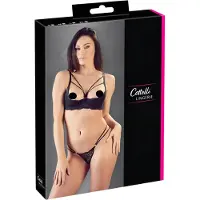 Cottelli collection - soutien-gorge ouvert à bretelles avec anneaux et string - noir - 80B/M