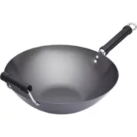 Kitchencraft Wok antiadhésif à fond plat en acier au carbone